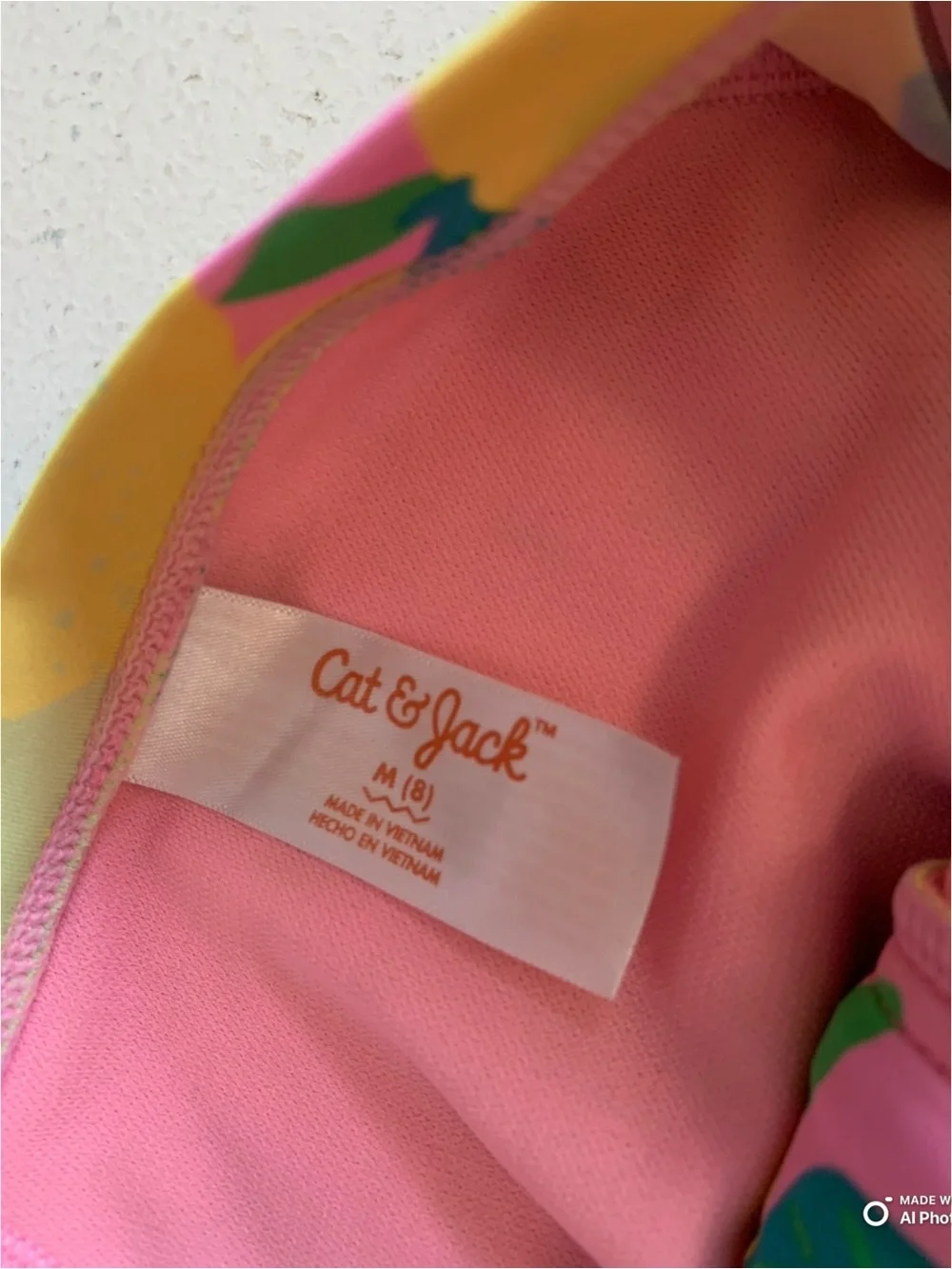 Cat & Jack Girls Medium Lemon Lime Print Long Sleeve One-Piece Swimsuit FLAWS